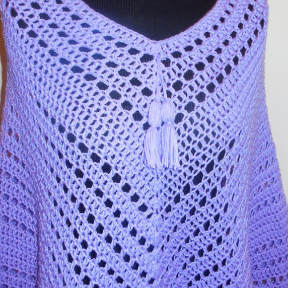 Poncho Crochet Lavender Tussled Exclusive Handmade - Picture 7 of 7